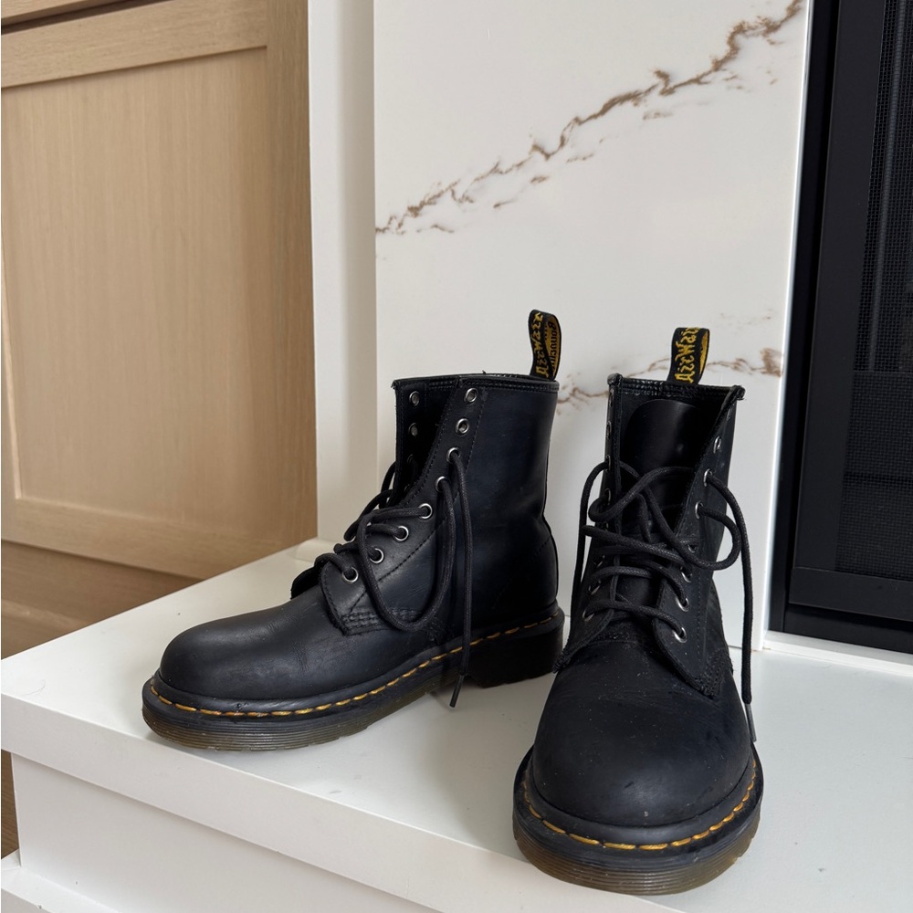 Dr. Martens Black Boots with Yellow Stitching